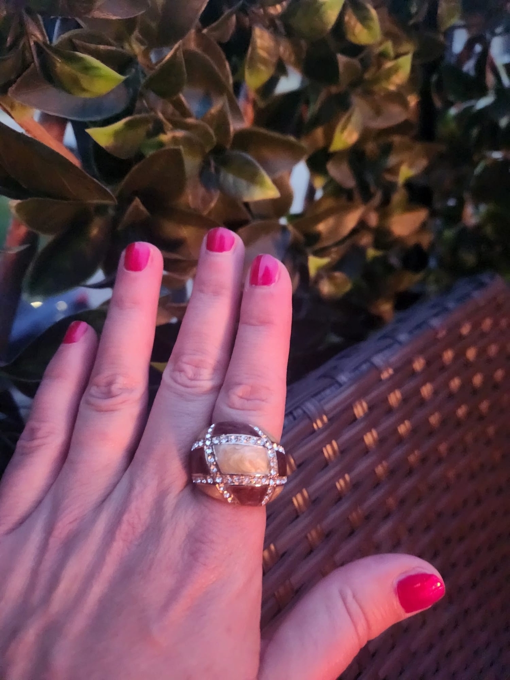 Gold-Tone Statement Ring with Champagne Center Stone - Women Jewelry